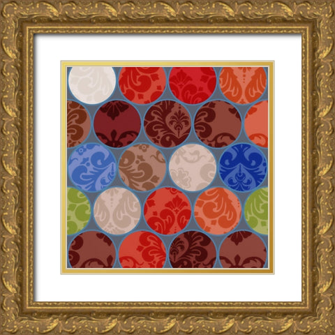 Bright Circles Stencil I Gold Ornate Wood Framed Art Print with Double Matting by Grayscale