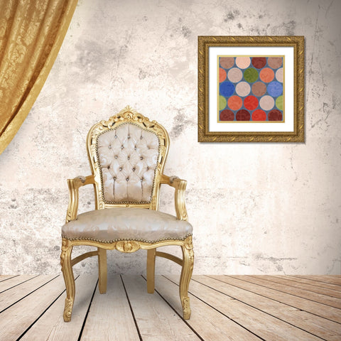 Bright Circles Stencil II Gold Ornate Wood Framed Art Print with Double Matting by Grayscale