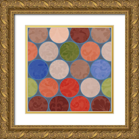 Bright Circles Stencil II Gold Ornate Wood Framed Art Print with Double Matting by Grayscale