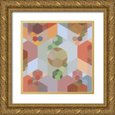 Nested Hexagons I Gold Ornate Wood Framed Art Print with Double Matting by Grayscale