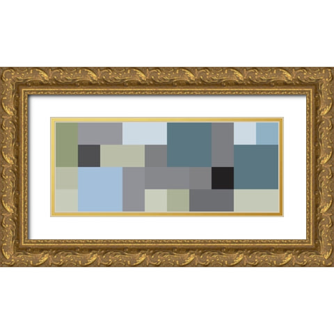 Bright Blocks Wide III Gold Ornate Wood Framed Art Print with Double Matting by Grayscale
