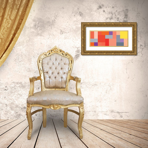 Bright Blocks Wide IV Gold Ornate Wood Framed Art Print with Double Matting by Grayscale