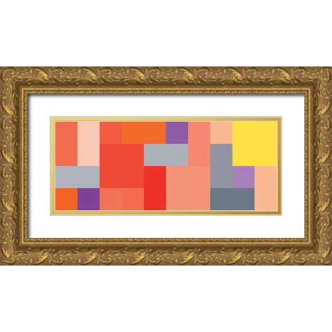 Bright Blocks Wide IV Gold Ornate Wood Framed Art Print with Double Matting by Grayscale