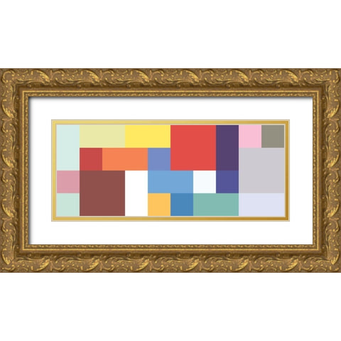 Bright Blocks Wide V Gold Ornate Wood Framed Art Print with Double Matting by Grayscale