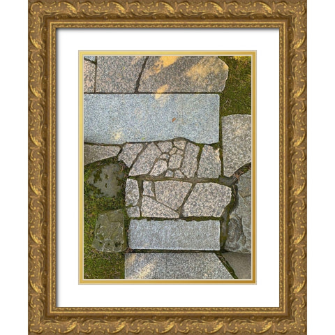 Stone Stripe V Gold Ornate Wood Framed Art Print with Double Matting by Grayscale