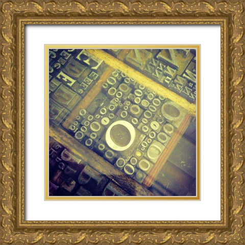 Letterset I Gold Ornate Wood Framed Art Print with Double Matting by Grayscale