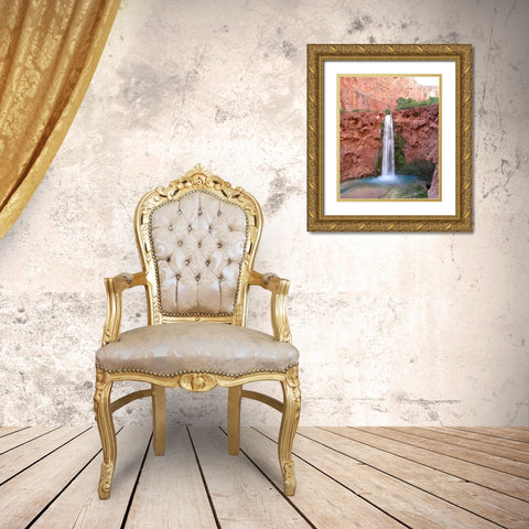 Havasu Falls: Mooney Falls Gold Ornate Wood Framed Art Print with Double Matting by Popcorn
