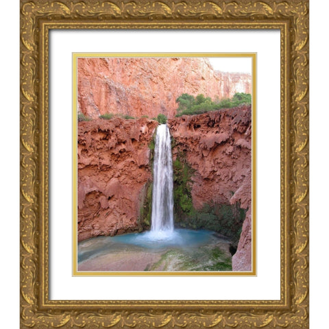 Havasu Falls: Mooney Falls Gold Ornate Wood Framed Art Print with Double Matting by Popcorn