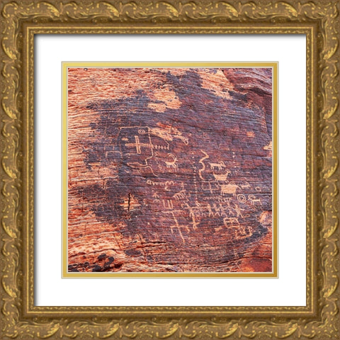 ValleyOfFire:Petroglyphs1 Gold Ornate Wood Framed Art Print with Double Matting by Tenoever, William