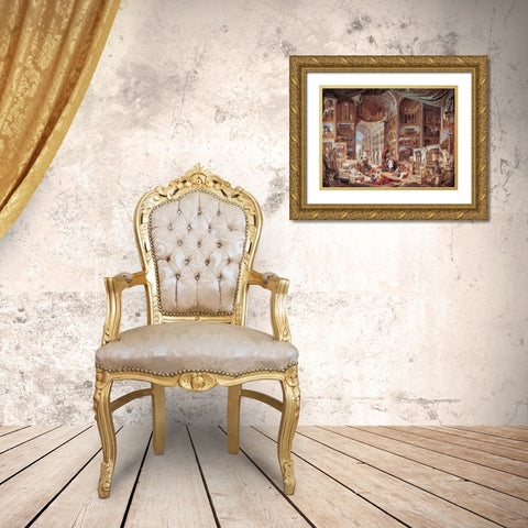 Vedute di Roma antica Gold Ornate Wood Framed Art Print with Double Matting by Panini, Giovanni Paolo