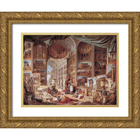 Vedute di Roma antica Gold Ornate Wood Framed Art Print with Double Matting by Panini, Giovanni Paolo