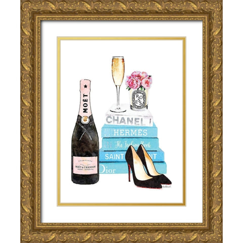 Teal Champagne Gold Ornate Wood Framed Art Print with Double Matting by Greenwood, Amanda