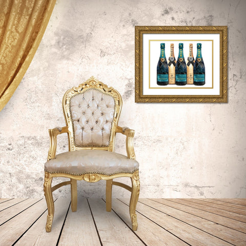 Champange 5 Teal and Gold Gold Ornate Wood Framed Art Print with Double Matting by Greenwood, Amanda