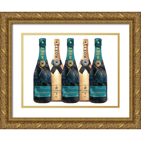 Champange 5 Teal and Gold Gold Ornate Wood Framed Art Print with Double Matting by Greenwood, Amanda
