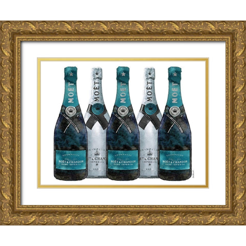 Champange 5 Teal and Silver Gold Ornate Wood Framed Art Print with Double Matting by Greenwood, Amanda