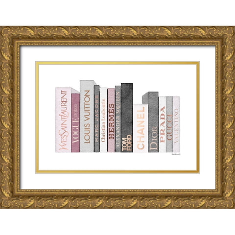Pink and Rose Gold Books Gold Ornate Wood Framed Art Print with Double Matting by Greenwood, Amanda