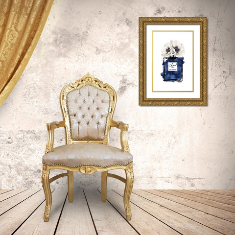 Black Bottle Navy Gold Ornate Wood Framed Art Print with Double Matting by Greenwood, Amanda