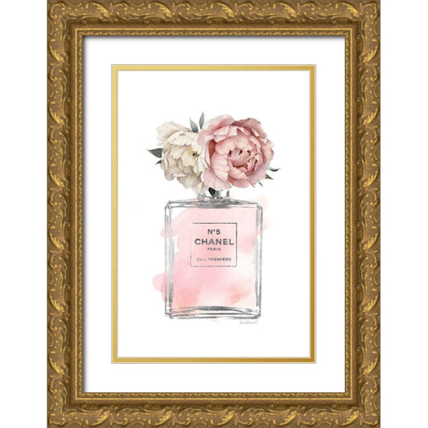 Silver Bottle Blush with Peony Gold Ornate Wood Framed Art Print with Double Matting by Greenwood, Amanda