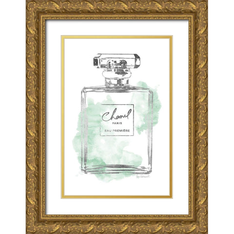 Silver Bottle Mint Gold Ornate Wood Framed Art Print with Double Matting by Greenwood, Amanda