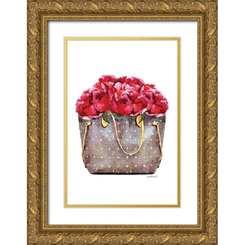 Red Rose Bag Gold Ornate Wood Framed Art Print with Double Matting by Amanda Greenwood