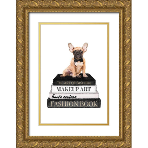 Bookstack Frenchie II Gold Ornate Wood Framed Art Print with Double Matting by Amanda Greenwood