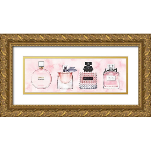 4 Pink Perfumes Gold Ornate Wood Framed Art Print with Double Matting by Amanda Greenwood