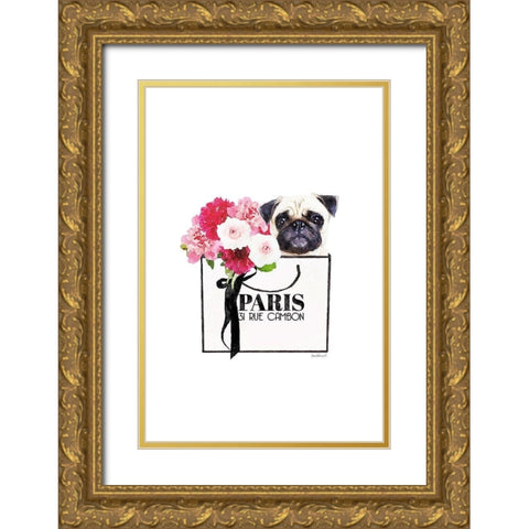 Pug and Shopping II Gold Ornate Wood Framed Art Print with Double Matting by Greenwood, Amanda