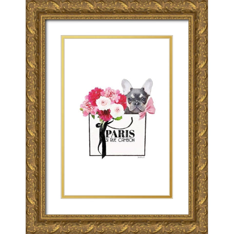 Frenchie and Shopping III Gold Ornate Wood Framed Art Print with Double Matting by Greenwood, Amanda
