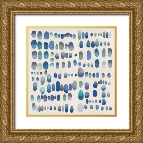 Playful Blue and Green I Gold Ornate Wood Framed Art Print with Double Matting by Perry, Angela