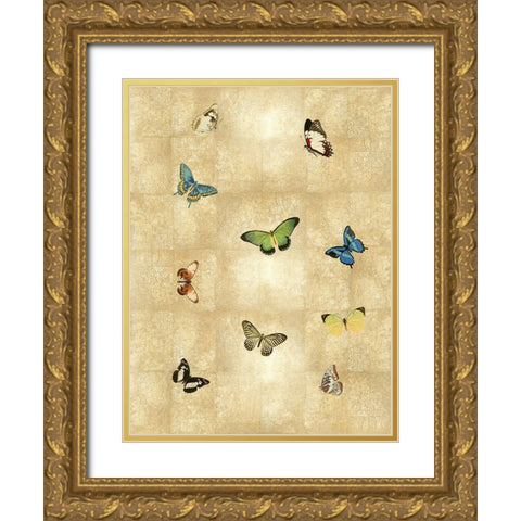 Butterflies on Gold I Gold Ornate Wood Framed Art Print with Double Matting by Blake, Madeline
