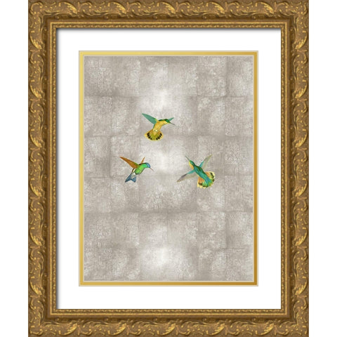 Hummingbirds I Gold Ornate Wood Framed Art Print with Double Matting by Blake, Madeline