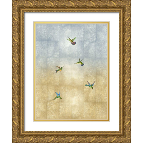 Hummingbirds in Flight II Gold Ornate Wood Framed Art Print with Double Matting by Blake, Madeline