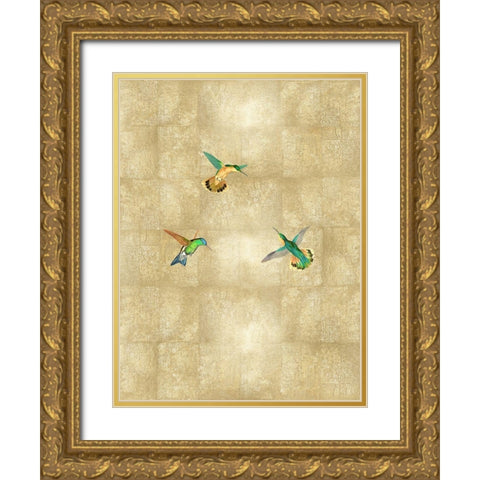 Hummingbirds on Gold I Gold Ornate Wood Framed Art Print with Double Matting by Blake, Madeline