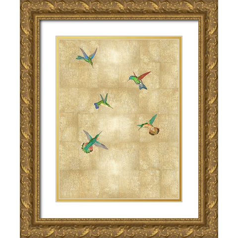 Hummingbirds on Gold II Gold Ornate Wood Framed Art Print with Double Matting by Blake, Madeline