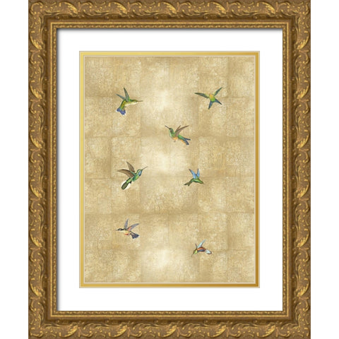 Hummingbirds on Gold III Gold Ornate Wood Framed Art Print with Double Matting by Blake, Madeline