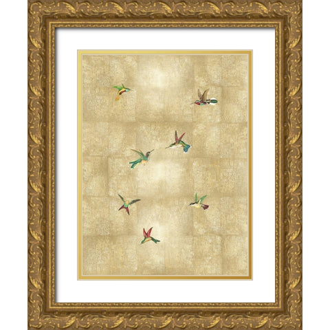 Hummingbirds on Gold IV Gold Ornate Wood Framed Art Print with Double Matting by Blake, Madeline