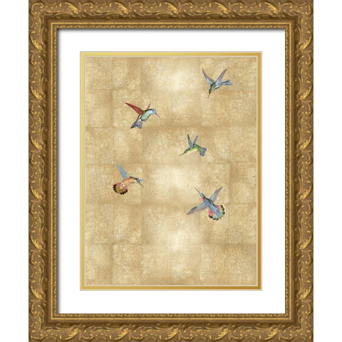 Hummingbirds on Gold V Gold Ornate Wood Framed Art Print with Double Matting by Blake, Madeline