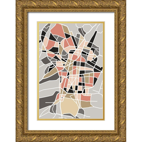 City Grid Gold Ornate Wood Framed Art Print with Double Matting by Creative Artists Studio