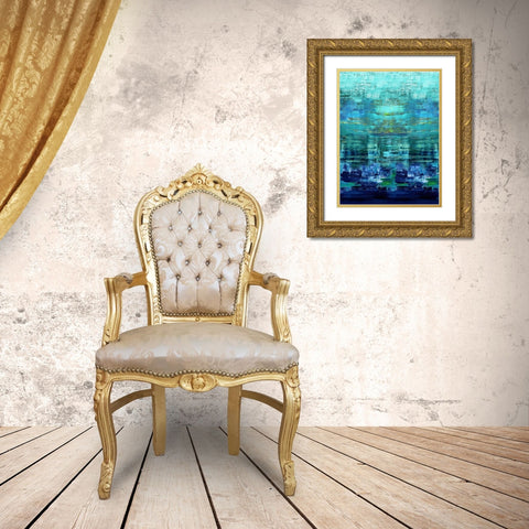 Aqua Reflections Gold Ornate Wood Framed Art Print with Double Matting by Corbin, Allie