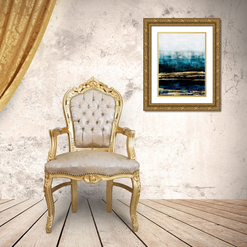 Aqua Reflections with Gold Gold Ornate Wood Framed Art Print with Double Matting by Corbin, Allie