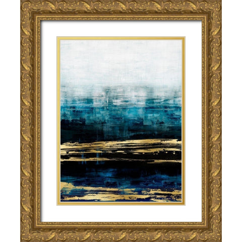 Aqua Reflections with Gold Gold Ornate Wood Framed Art Print with Double Matting by Corbin, Allie