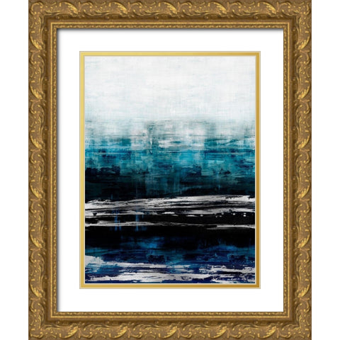 Aqua Reflections with Silver Gold Ornate Wood Framed Art Print with Double Matting by Corbin, Allie