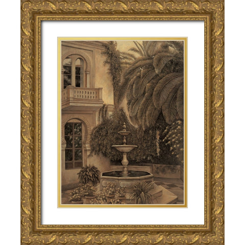 The Loggia and Fountain Gold Ornate Wood Framed Art Print with Double Matting by Parks, David