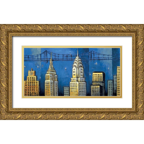 Manhattan II Gold Ornate Wood Framed Art Print with Double Matting by Stewart, David