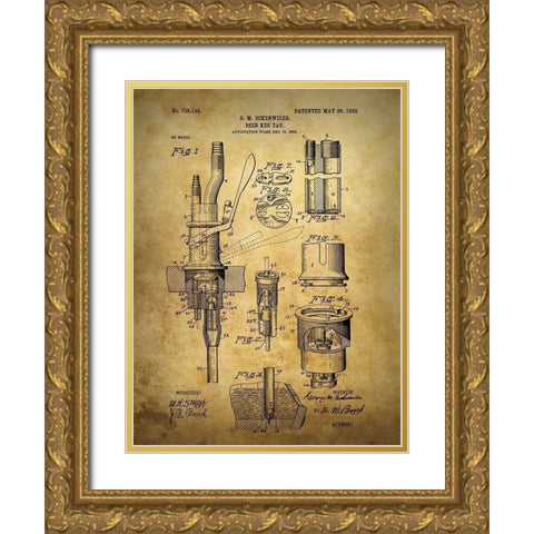 Beer Keg Tap 1903 Gold Ornate Wood Framed Art Print with Double Matting by Sproul, Dan