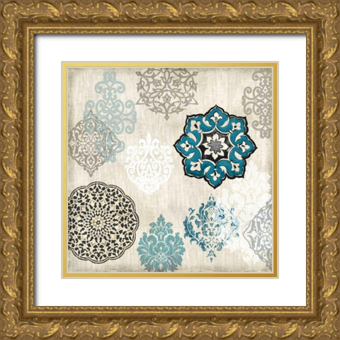 Decorative Blue Ornaments I Gold Ornate Wood Framed Art Print with Double Matting by Roberts, Ellie