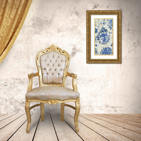 Adornment Panel Indigo I Gold Ornate Wood Framed Art Print with Double Matting by Roberts, Ellie