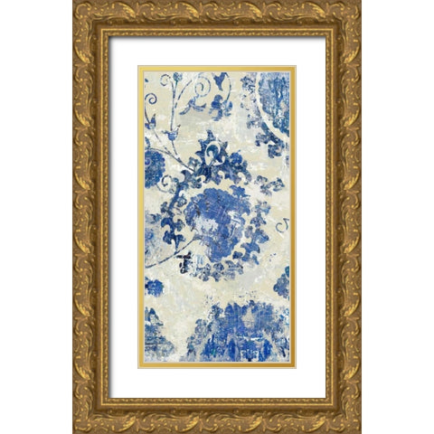 Adornment Panel Indigo I Gold Ornate Wood Framed Art Print with Double Matting by Roberts, Ellie