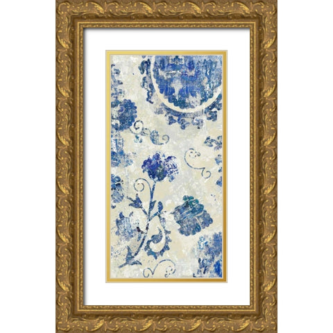 Adornment Panel Indigo II Gold Ornate Wood Framed Art Print with Double Matting by Roberts, Ellie