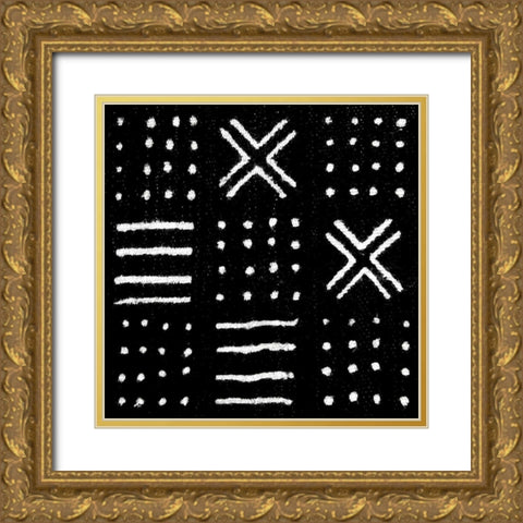Mudcloth Black II Gold Ornate Wood Framed Art Print with Double Matting by Roberts, Ellie